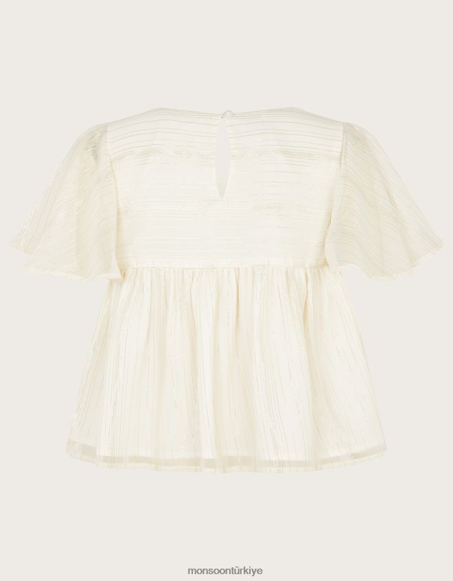 Monsoon kız ışıltılı fiyonklu dokuma bluz JH86BT1762 Giyim fildişi