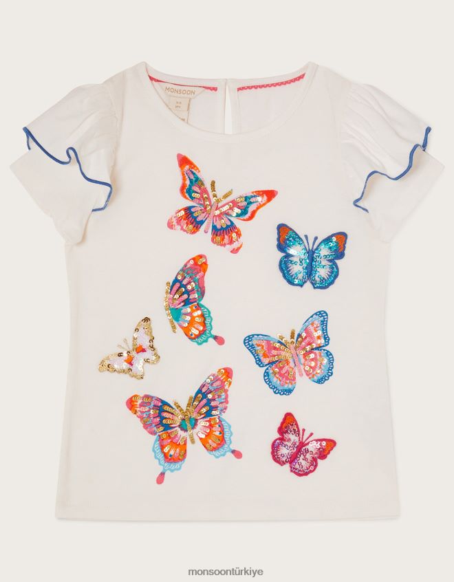 Monsoon kız payetlerle süslenmiş kelebekli üst JH86BT1811 Giyim fildişi