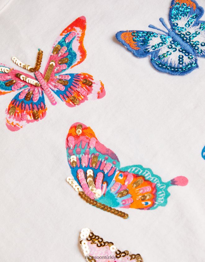 Monsoon kız payetlerle süslenmiş kelebekli üst JH86BT1811 Giyim fildişi