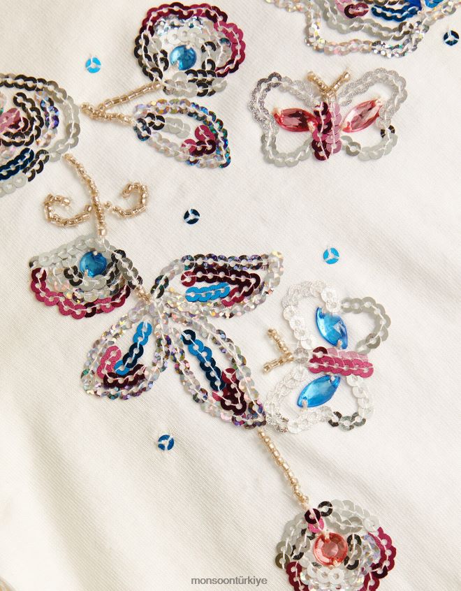 Monsoon kız pullu çiçekli uzun kollu üst JH86BT1766 Giyim fildişi