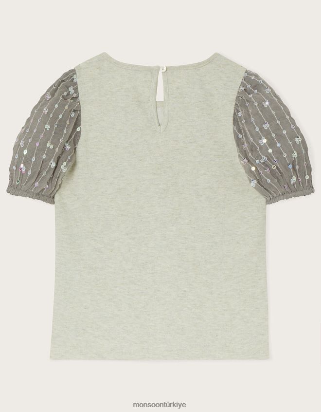 Monsoon kız pullu tek boynuzlu at puf kollu üst JH86BT1726 Giyim gri