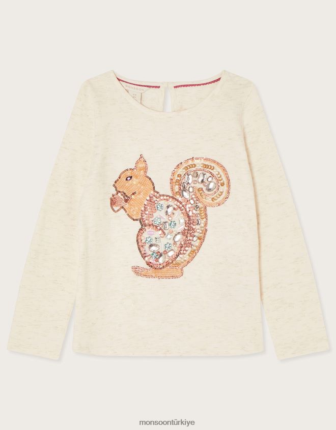 Monsoon kız sincap uzun kollu tişört JH86BT1642 Giyim fildişi