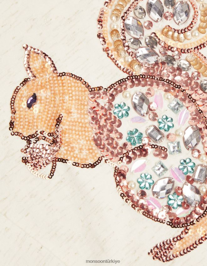 Monsoon kız sincap uzun kollu tişört JH86BT1642 Giyim fildişi