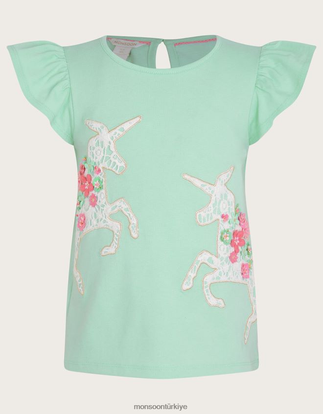 Monsoon kız tığ işi tek boynuzlu at üst JH86BT1790 Giyim yeşil