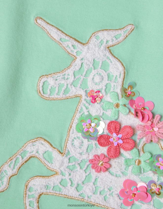 Monsoon kız tığ işi tek boynuzlu at üst JH86BT1790 Giyim yeşil