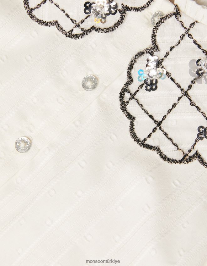 Monsoon kız yakası işlemeli bluz JH86BT1713 Giyim fildişi