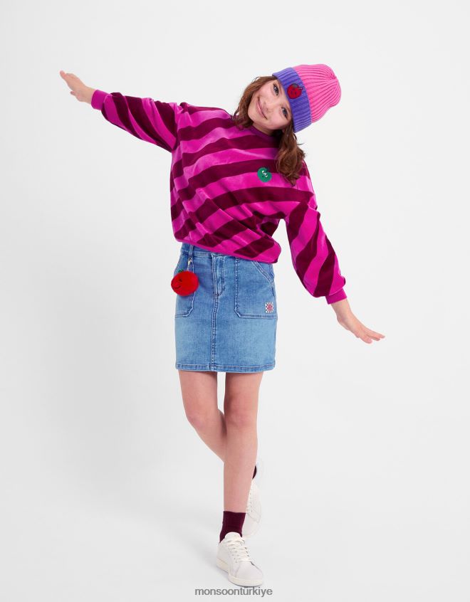 Monsoon çocuklar çapraz çizgili kadife üst JH86BT1702 Giyim pembe