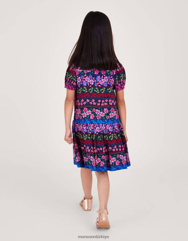 Monsoon kız Lenzing Ecovero\'da çiçek desenli elbise JH86BT1814 Giyim Mavi Donanma)