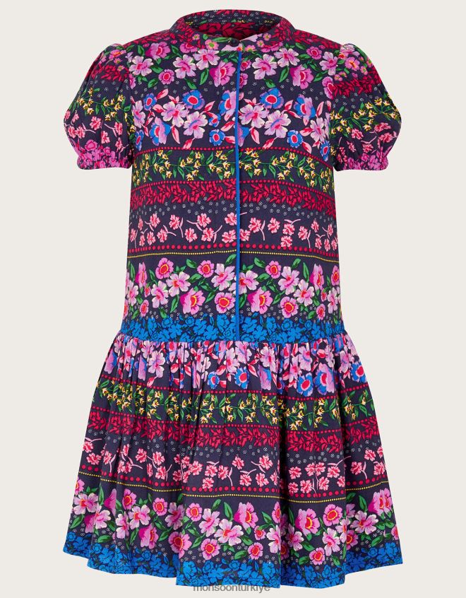 Monsoon kız Lenzing Ecovero\'da çiçek desenli elbise JH86BT1814 Giyim Mavi Donanma)