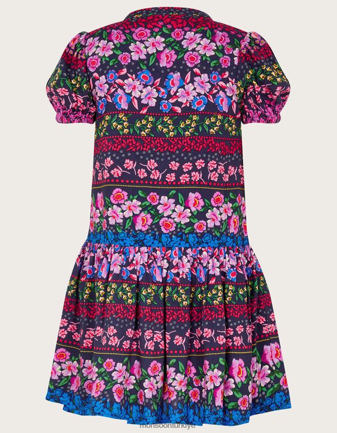 Monsoon kız Lenzing Ecovero\'da çiçek desenli elbise JH86BT1814 Giyim Mavi Donanma)