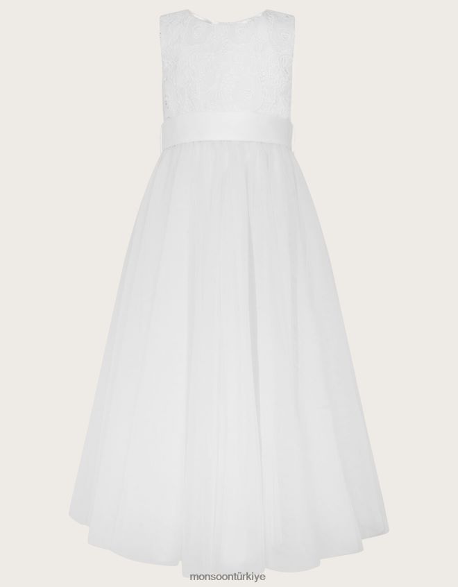 Monsoon kız alice dantel tül maxi cemaat elbisesi JH86BT2001 Giyim beyaz