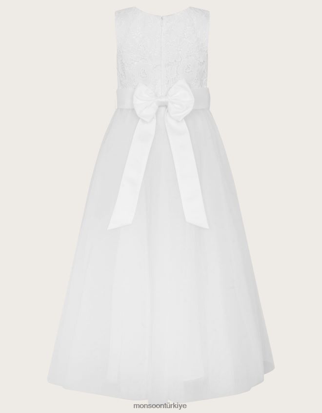 Monsoon kız alice dantel tül maxi cemaat elbisesi JH86BT2001 Giyim beyaz