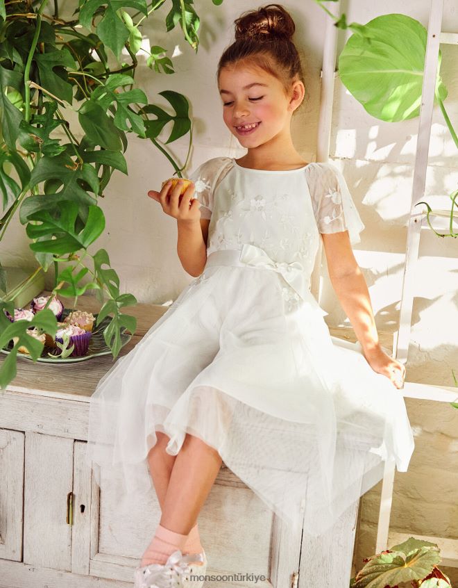 Monsoon kız amelia işlemeli tül elbise JH86BT1990 Giyim fildişi