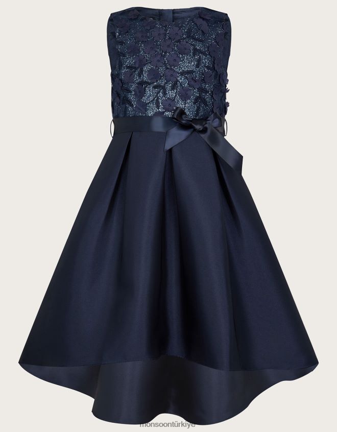 Monsoon kız anika yüksek düşük nedime elbisesi JH86BT1930 Giyim Mavi Donanma)