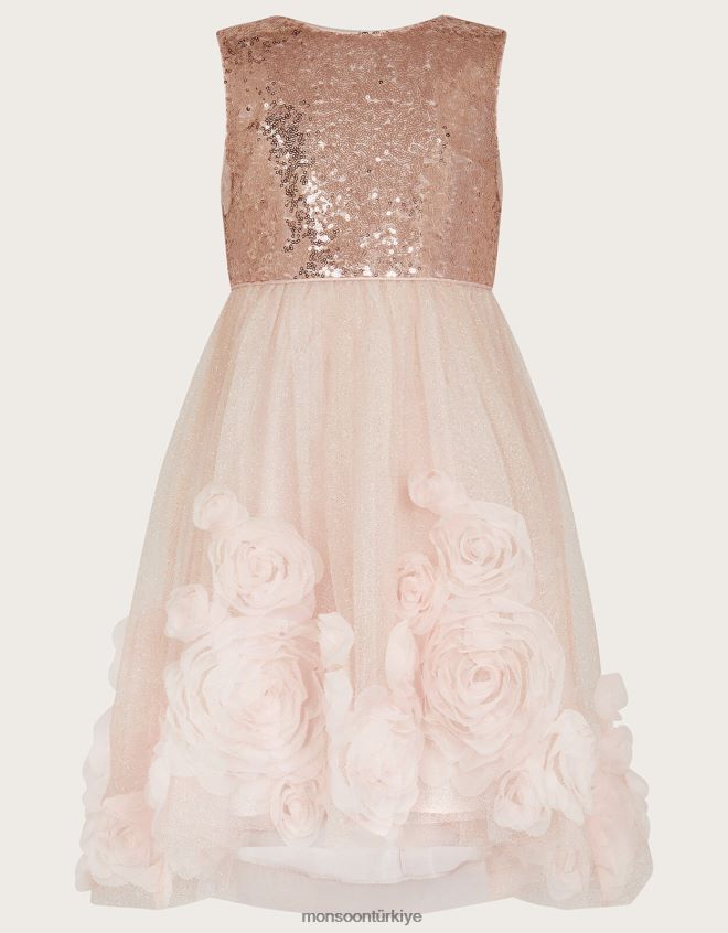 Monsoon kız arabella 3 boyutlu gül elbise JH86BT1665 Giyim pembe (koyu pembe)