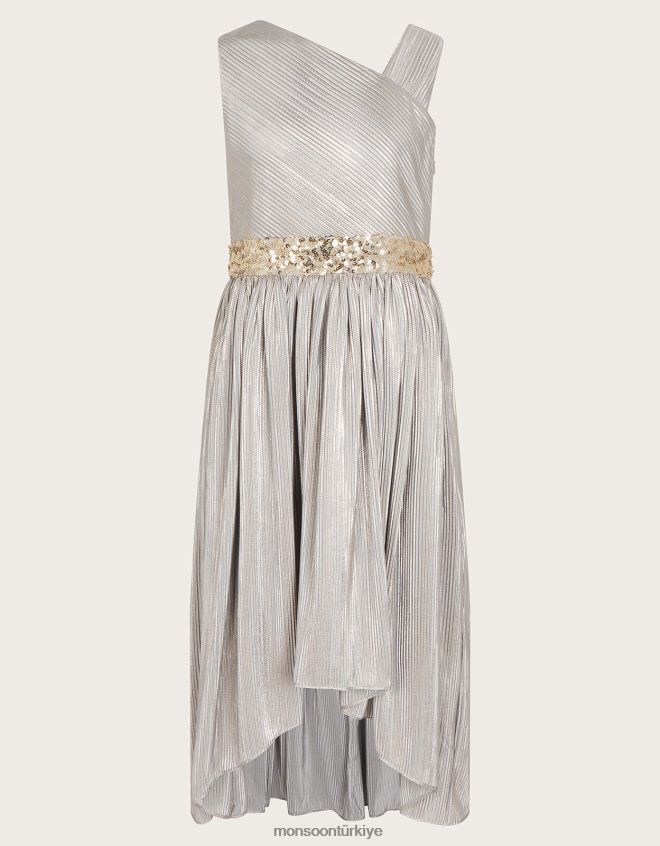 Monsoon kız asimetrik folyo balo elbisesi JH86BT1659 Giyim gri