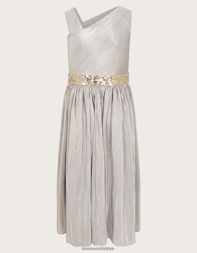 Monsoon kız asimetrik folyo balo elbisesi JH86BT1659 Giyim gri