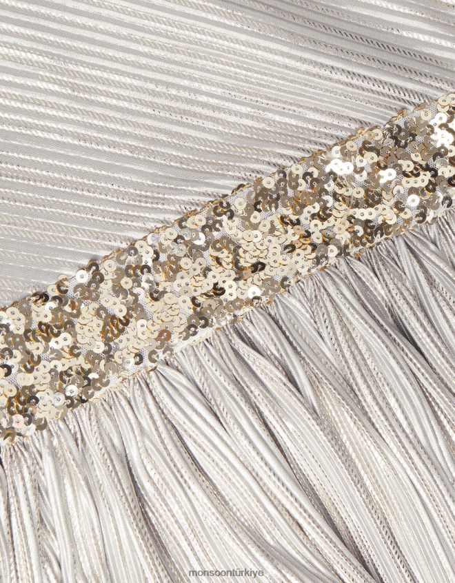 Monsoon kız asimetrik folyo balo elbisesi JH86BT1659 Giyim gri