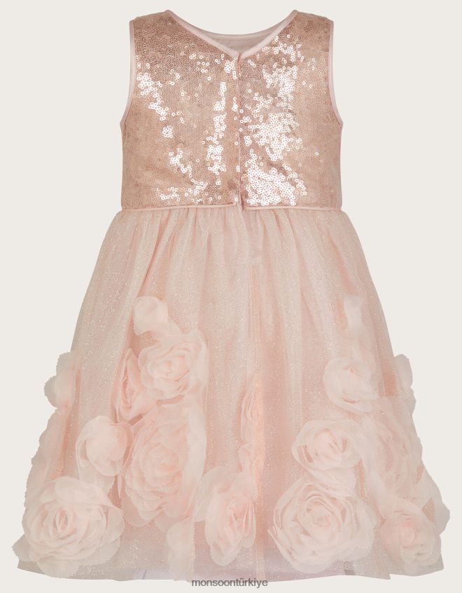 Monsoon kız bebek arabella 3 boyutlu gül elbise JH86BT2087 Giyim pembe (koyu pembe)