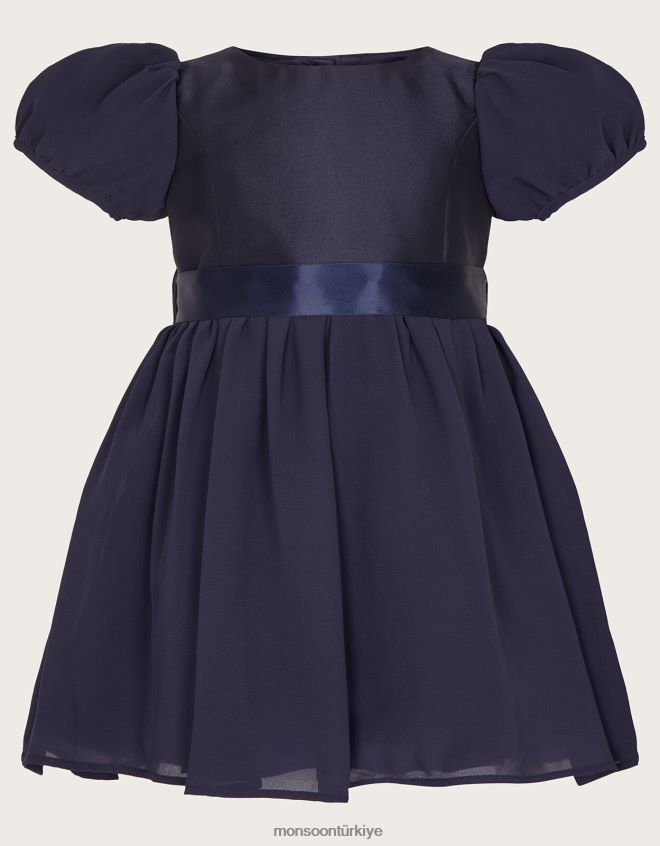 Monsoon kız bebek cherish şifon nedime elbisesi JH86BT2121 Giyim Mavi Donanma)