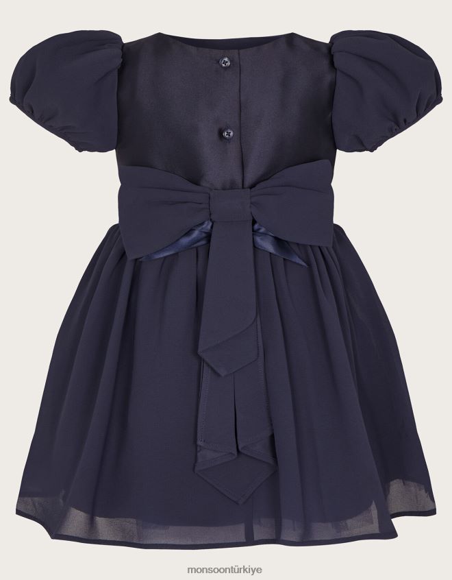 Monsoon kız bebek cherish şifon nedime elbisesi JH86BT2121 Giyim Mavi Donanma)