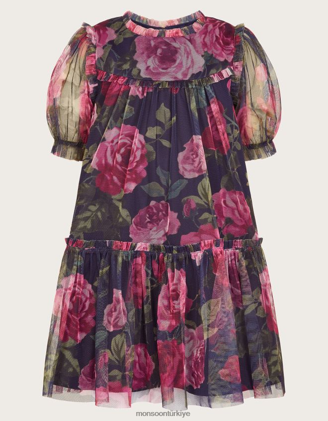Monsoon kız bebek coco gül desenli örgü elbise JH86BT2079 Giyim Mavi Donanma)