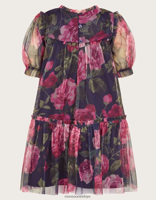 Monsoon kız bebek coco gül desenli örgü elbise JH86BT2079 Giyim Mavi Donanma)