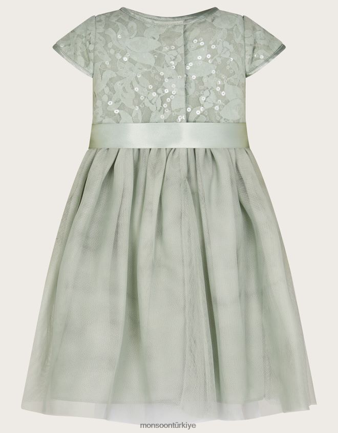 Monsoon kız bebek dantelli payet gerçeği elbise JH86BT2049 Giyim yeşil