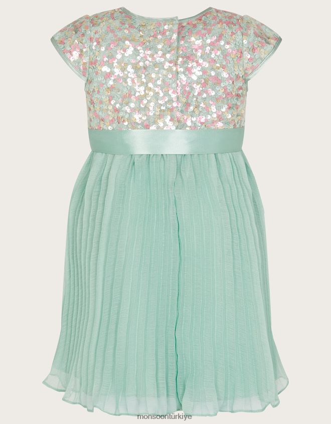 Monsoon kız bebek disko pullu pileli elbise JH86BT2135 Giyim yeşil (nane)