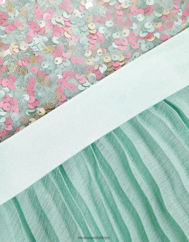 Monsoon kız bebek disko pullu pileli elbise JH86BT2135 Giyim yeşil (nane)