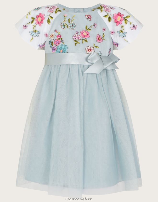 Monsoon kız bebek emzy işlemeli pelerin kollu elbise JH86BT2117 Giyim yeşil