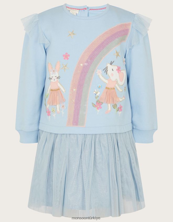 Monsoon kız bebek fareler gökkuşağı kazak elbise JH86BT2107 Giyim mavi