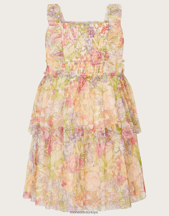 Monsoon kız bebek çiçek desenli tül elbise JH86BT2052 Giyim fildişi