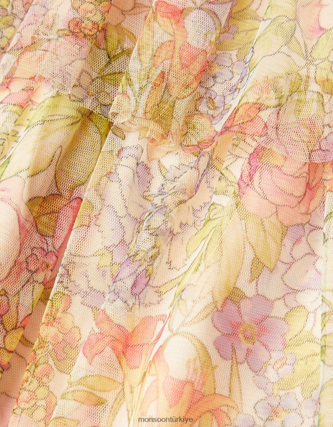 Monsoon kız bebek çiçek desenli tül elbise JH86BT2052 Giyim fildişi