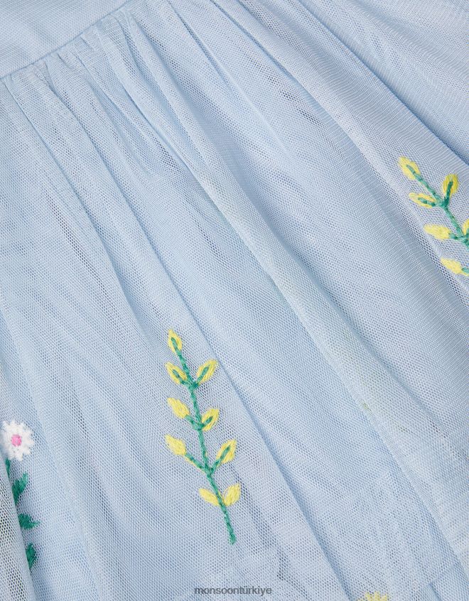 Monsoon kız bebek işlemeli çiçek elbise JH86BT2127 Giyim mavi