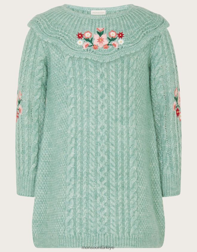 Monsoon kız bebek işlemeli örme elbise JH86BT2131 Giyim yeşil