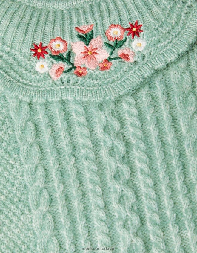 Monsoon kız bebek işlemeli örme elbise JH86BT2131 Giyim yeşil