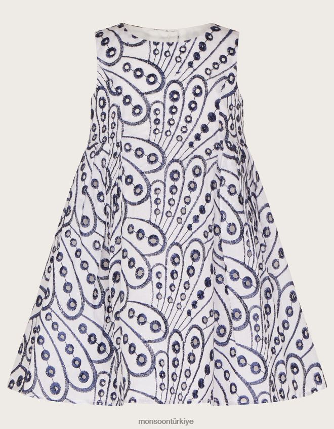 Monsoon kız bebek kelebek kanat işlemeli elbise JH86BT2155 Giyim Mavi Donanma)