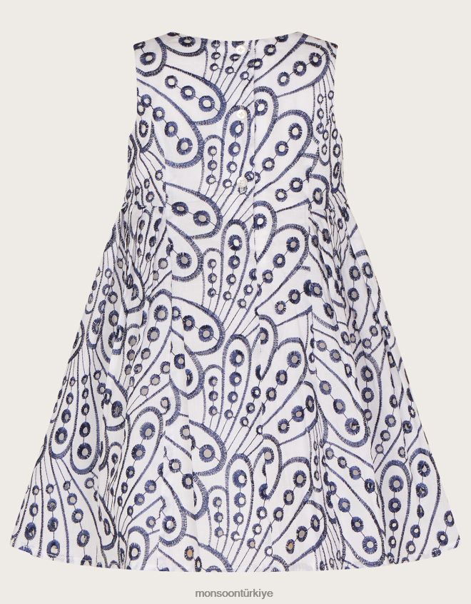 Monsoon kız bebek kelebek kanat işlemeli elbise JH86BT2155 Giyim Mavi Donanma)