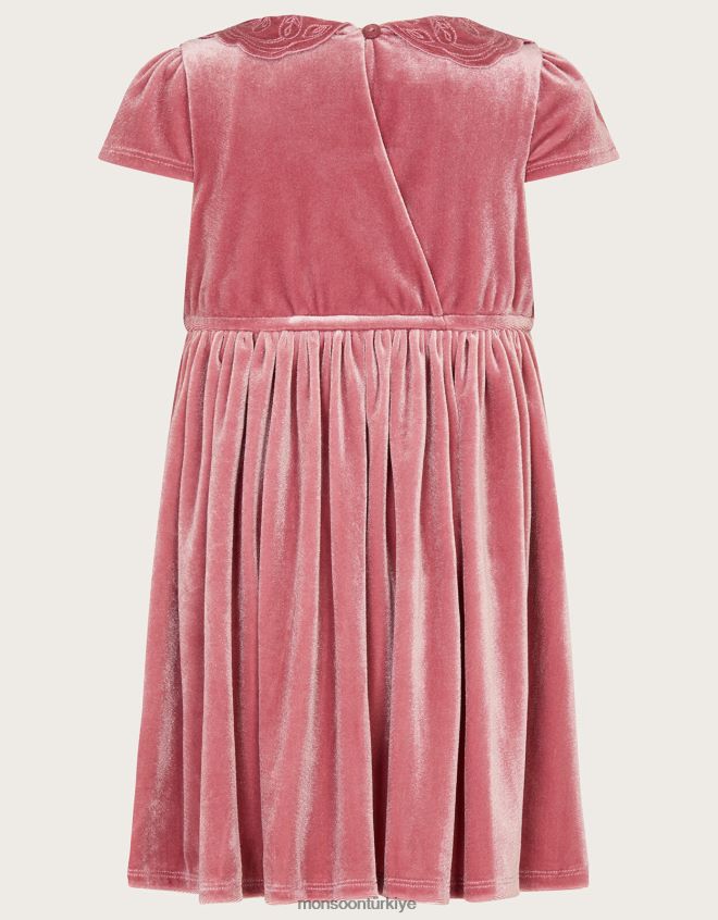 Monsoon kız bebek kelebek yaka kadife elbise JH86BT2075 Giyim pembe (koyu pembe)