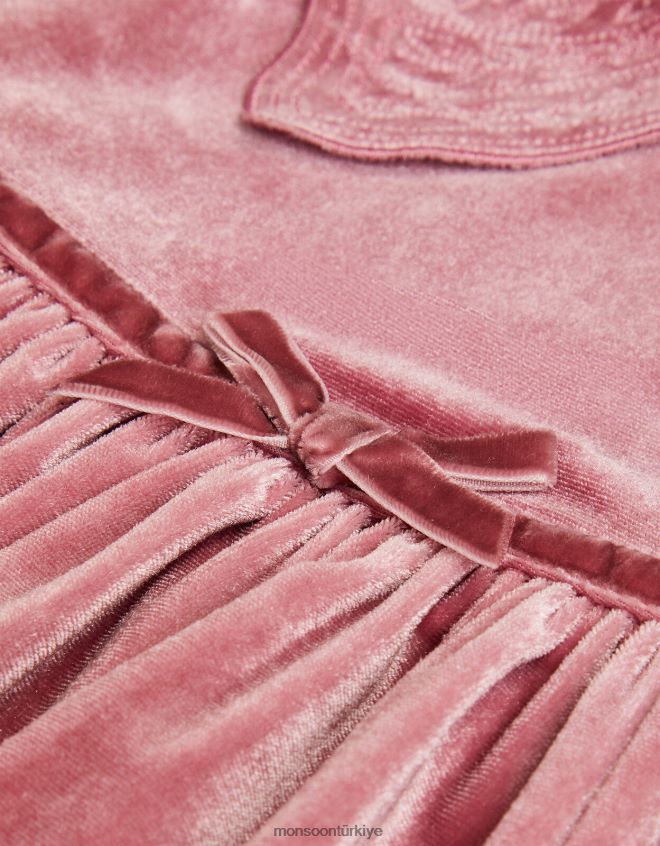 Monsoon kız bebek kelebek yaka kadife elbise JH86BT2075 Giyim pembe (koyu pembe)