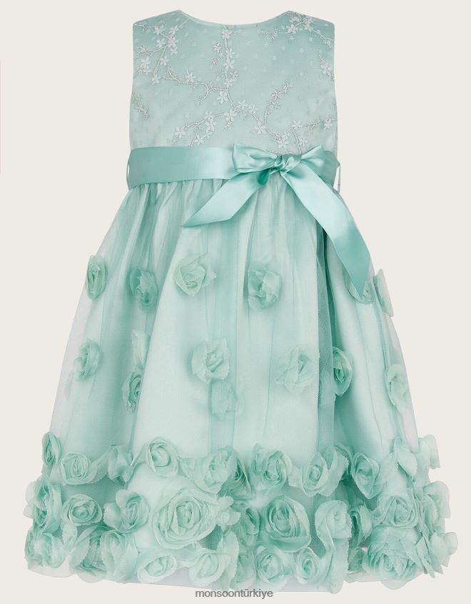Monsoon kız bebek sarmaşık 3d güller yüksek düşük elbise JH86BT2169 Giyim yeşil
