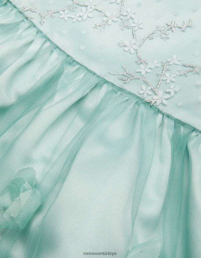 Monsoon kız bebek sarmaşık 3d güller yüksek düşük elbise JH86BT2169 Giyim yeşil