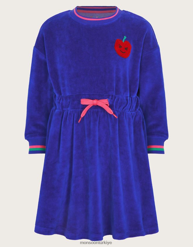 Monsoon kız beli bağlamalı kadife elbise JH86BT1588 Giyim mavi