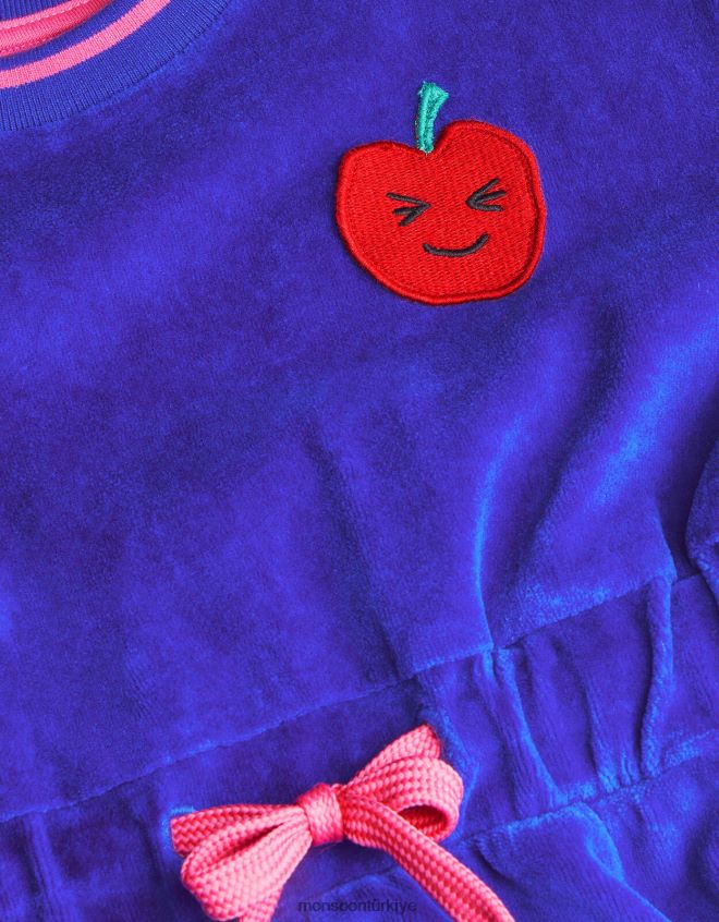 Monsoon kız beli bağlamalı kadife elbise JH86BT1588 Giyim mavi