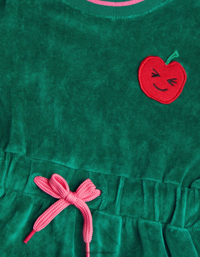 Monsoon kız beli bağlamalı kadife elbise JH86BT1646 Giyim yeşil