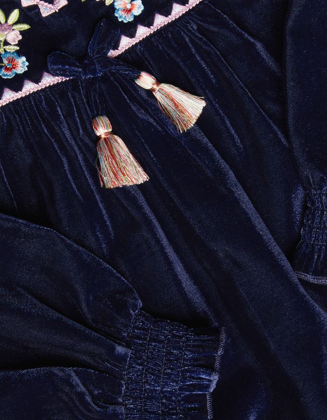 Monsoon kız butik kadife boho elbise JH86BT1718 Giyim Mavi Donanma)