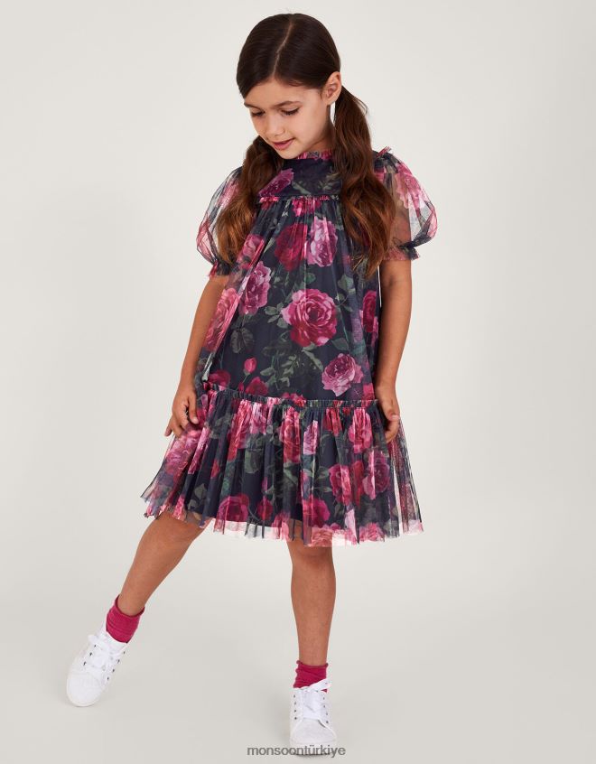 Monsoon kız coco rose özel gün tunik elbise JH86BT1582 Giyim Mavi Donanma)