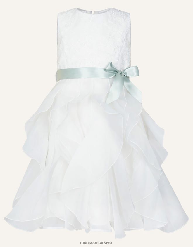 Monsoon kız dantel fırfır elbise JH86BT2036 Giyim fildişi