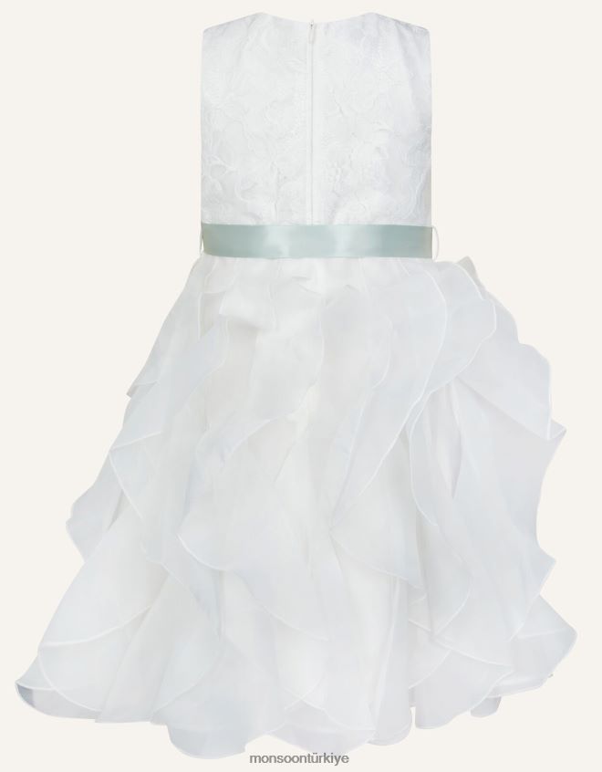 Monsoon kız dantel fırfır elbise JH86BT2036 Giyim fildişi